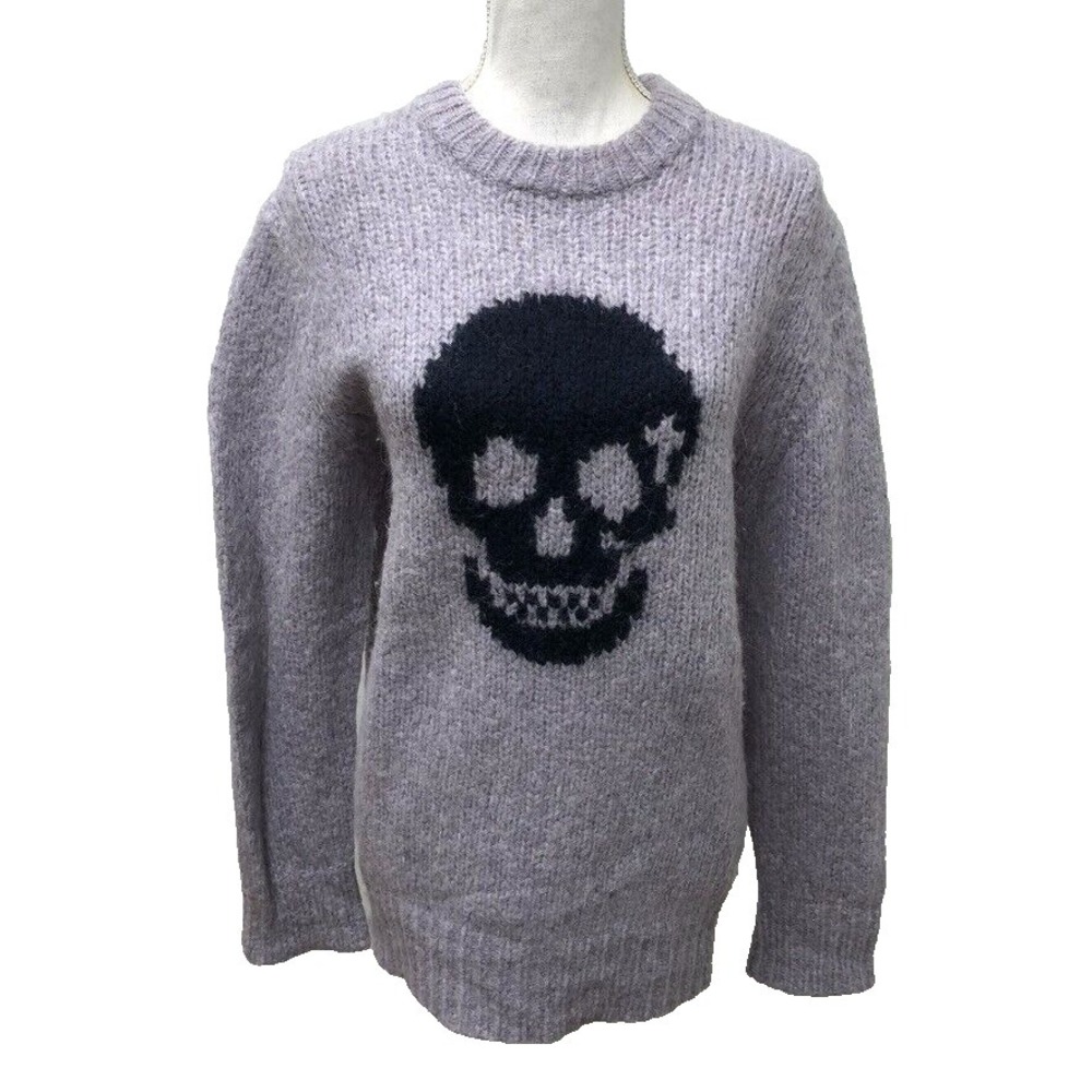 Skull Cashmere Wool‎ Alpaca Chunky Knit Sweater Jumper Womens Large Goth Grunge